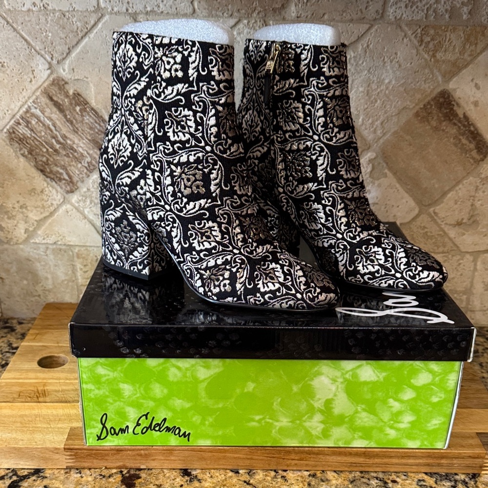 Sam Edelman Black and White Patterned Ankle Boots